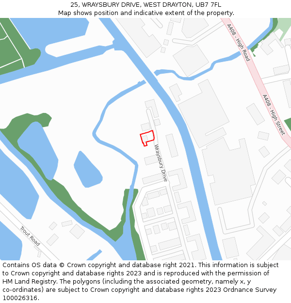 25, WRAYSBURY DRIVE, WEST DRAYTON, UB7 7FL: Location map and indicative extent of plot