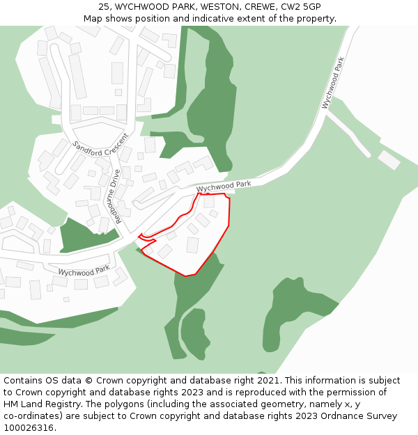 25, WYCHWOOD PARK, WESTON, CREWE, CW2 5GP: Location map and indicative extent of plot