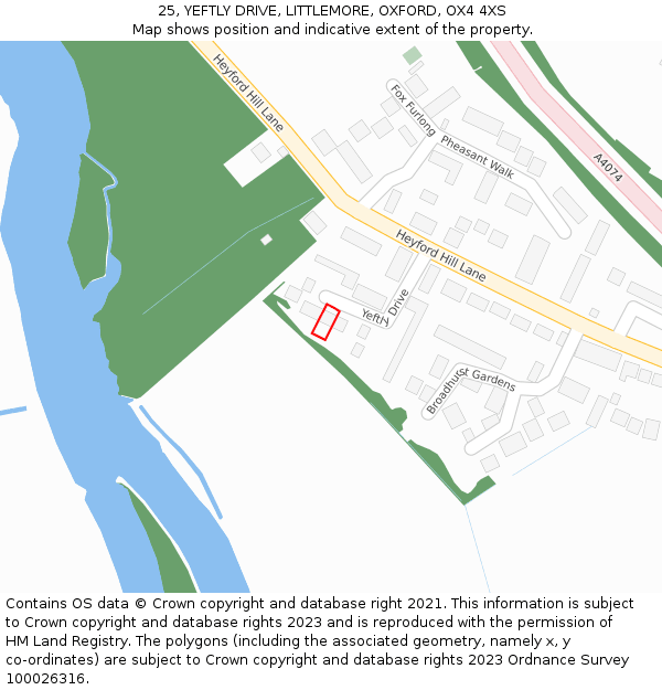 25, YEFTLY DRIVE, LITTLEMORE, OXFORD, OX4 4XS: Location map and indicative extent of plot