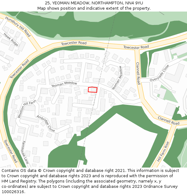 25, YEOMAN MEADOW, NORTHAMPTON, NN4 9YU: Location map and indicative extent of plot