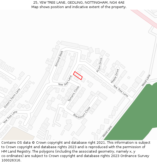 25, YEW TREE LANE, GEDLING, NOTTINGHAM, NG4 4AE: Location map and indicative extent of plot