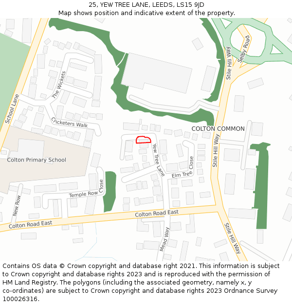 25, YEW TREE LANE, LEEDS, LS15 9JD: Location map and indicative extent of plot