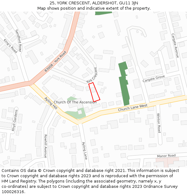 25, YORK CRESCENT, ALDERSHOT, GU11 3JN: Location map and indicative extent of plot