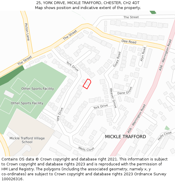 25, YORK DRIVE, MICKLE TRAFFORD, CHESTER, CH2 4DT: Location map and indicative extent of plot