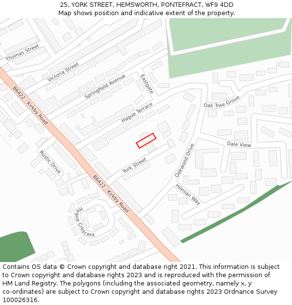 25, YORK STREET, HEMSWORTH, PONTEFRACT, WF9 4DD: Location map and indicative extent of plot