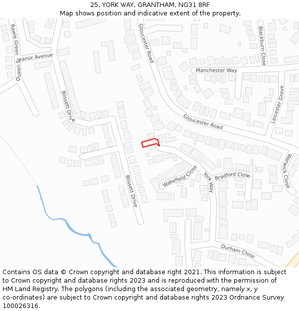 25, YORK WAY, GRANTHAM, NG31 8RF: Location map and indicative extent of plot