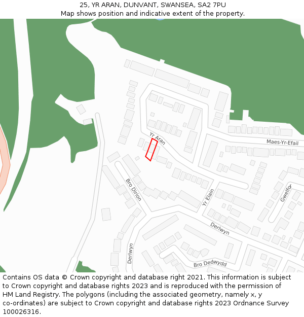 25, YR ARAN, DUNVANT, SWANSEA, SA2 7PU: Location map and indicative extent of plot