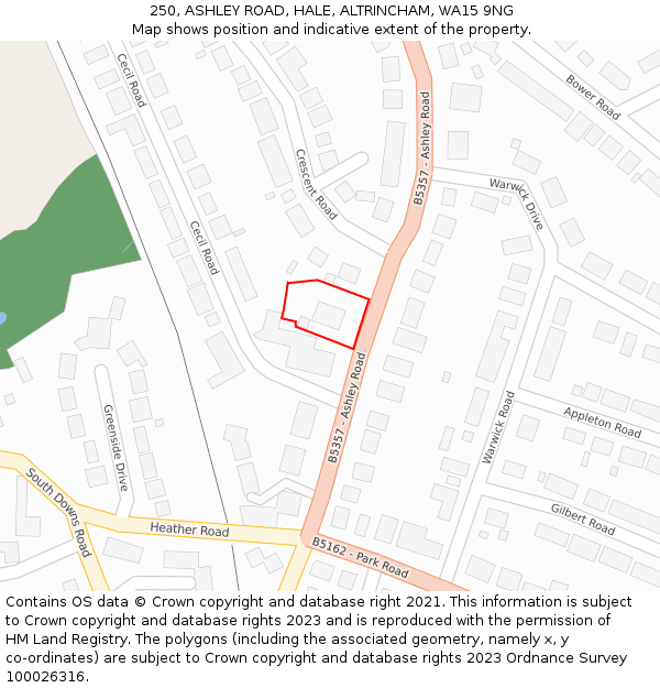 250, ASHLEY ROAD, HALE, ALTRINCHAM, WA15 9NG: Location map and indicative extent of plot