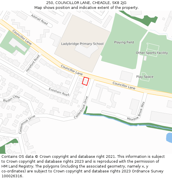 250, COUNCILLOR LANE, CHEADLE, SK8 2JG: Location map and indicative extent of plot