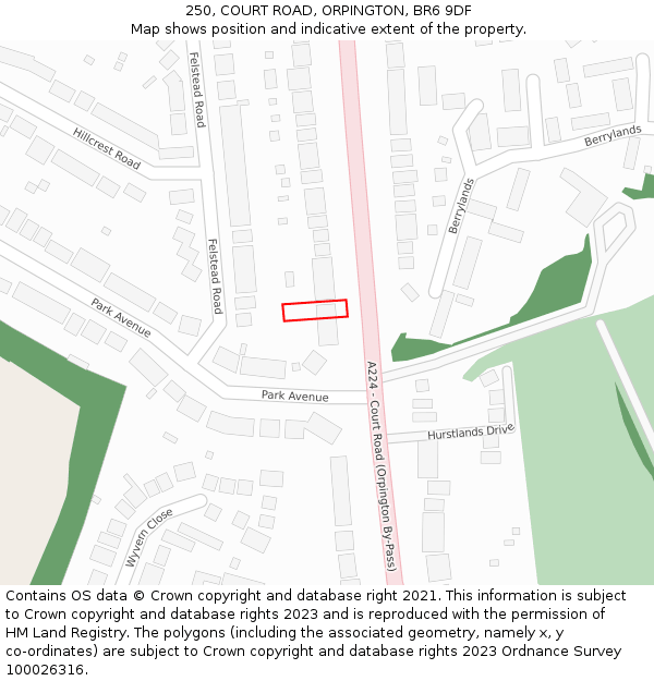 250, COURT ROAD, ORPINGTON, BR6 9DF: Location map and indicative extent of plot