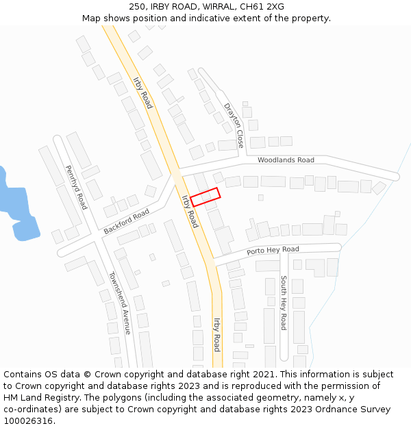 250, IRBY ROAD, WIRRAL, CH61 2XG: Location map and indicative extent of plot