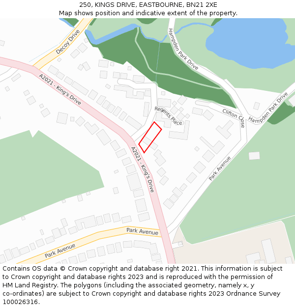 250, KINGS DRIVE, EASTBOURNE, BN21 2XE: Location map and indicative extent of plot