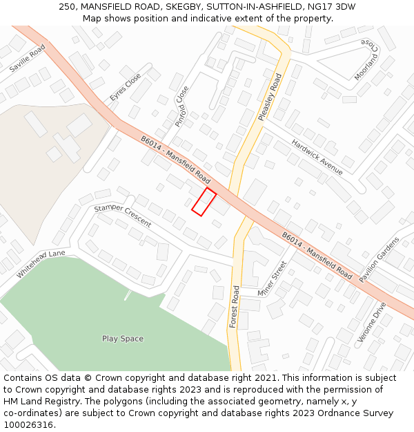 250, MANSFIELD ROAD, SKEGBY, SUTTON-IN-ASHFIELD, NG17 3DW: Location map and indicative extent of plot