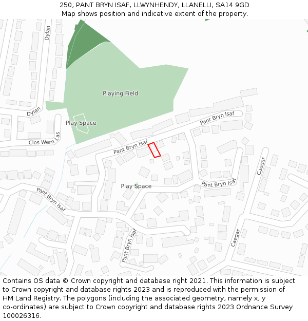 250, PANT BRYN ISAF, LLWYNHENDY, LLANELLI, SA14 9GD: Location map and indicative extent of plot