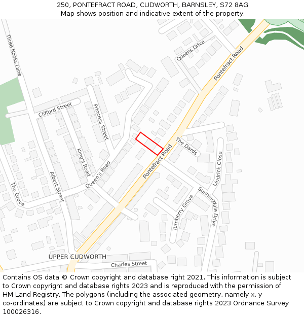 250, PONTEFRACT ROAD, CUDWORTH, BARNSLEY, S72 8AG: Location map and indicative extent of plot