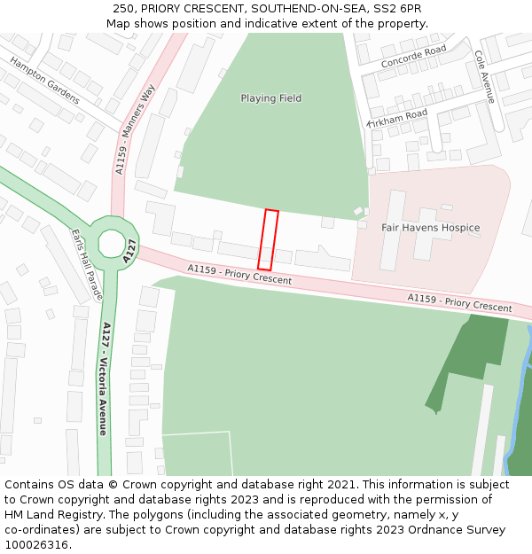250, PRIORY CRESCENT, SOUTHEND-ON-SEA, SS2 6PR: Location map and indicative extent of plot