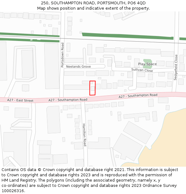 250, SOUTHAMPTON ROAD, PORTSMOUTH, PO6 4QD: Location map and indicative extent of plot