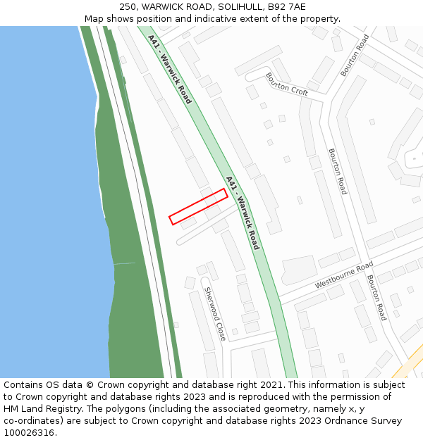 250, WARWICK ROAD, SOLIHULL, B92 7AE: Location map and indicative extent of plot