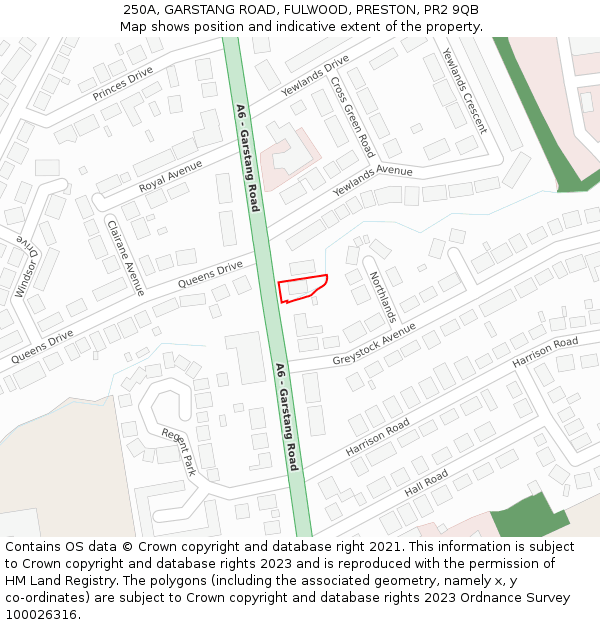 250A, GARSTANG ROAD, FULWOOD, PRESTON, PR2 9QB: Location map and indicative extent of plot