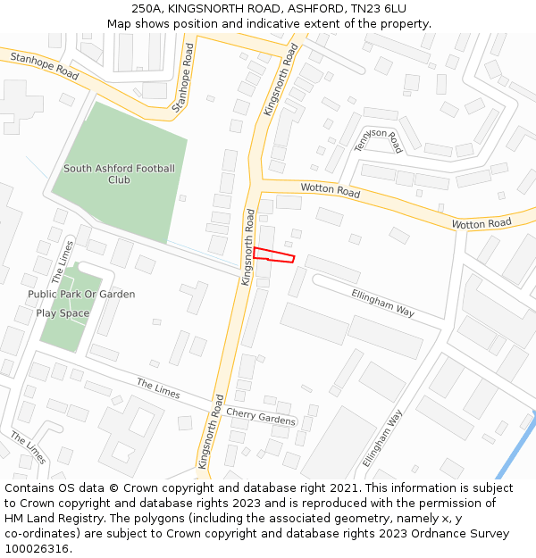 250A, KINGSNORTH ROAD, ASHFORD, TN23 6LU: Location map and indicative extent of plot