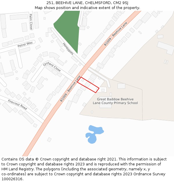 251, BEEHIVE LANE, CHELMSFORD, CM2 9SJ: Location map and indicative extent of plot