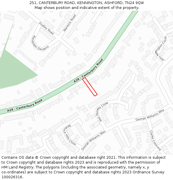 251, CANTERBURY ROAD, KENNINGTON, ASHFORD, TN24 9QW: Location map and indicative extent of plot