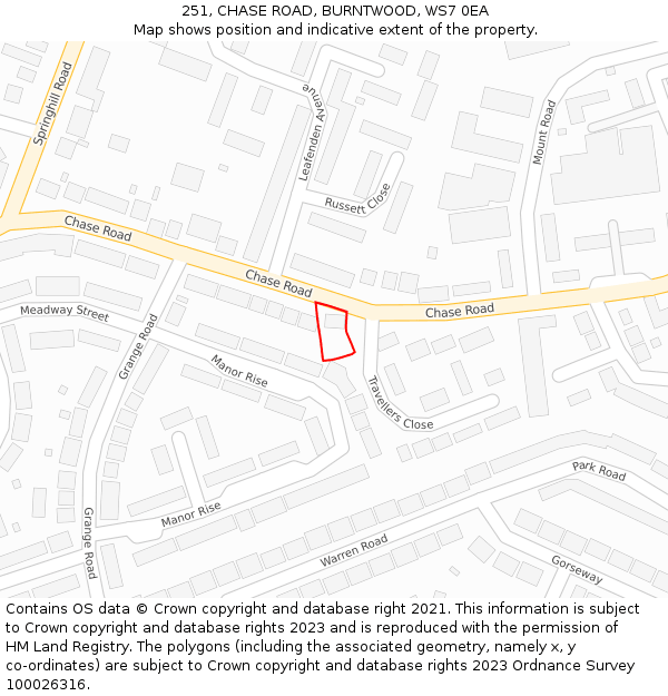 251, CHASE ROAD, BURNTWOOD, WS7 0EA: Location map and indicative extent of plot