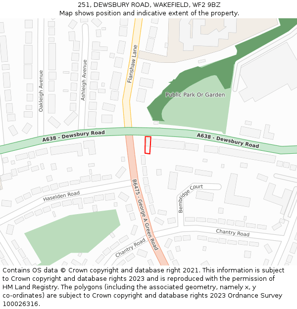 251, DEWSBURY ROAD, WAKEFIELD, WF2 9BZ: Location map and indicative extent of plot