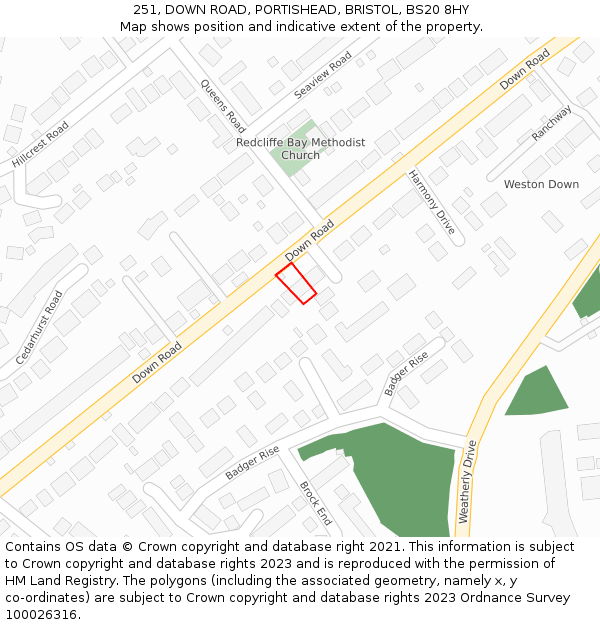 251, DOWN ROAD, PORTISHEAD, BRISTOL, BS20 8HY: Location map and indicative extent of plot