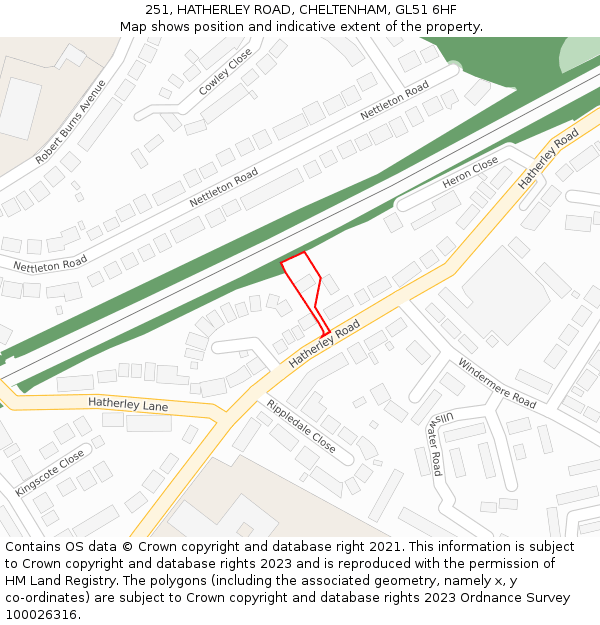 251, HATHERLEY ROAD, CHELTENHAM, GL51 6HF: Location map and indicative extent of plot