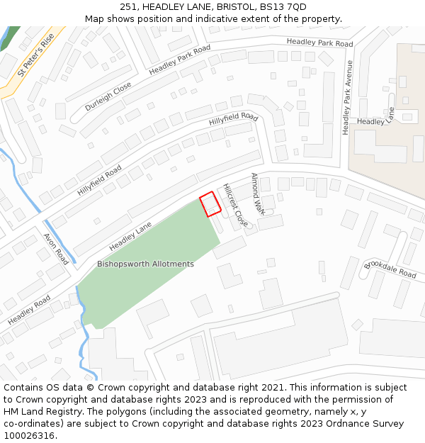 251, HEADLEY LANE, BRISTOL, BS13 7QD: Location map and indicative extent of plot