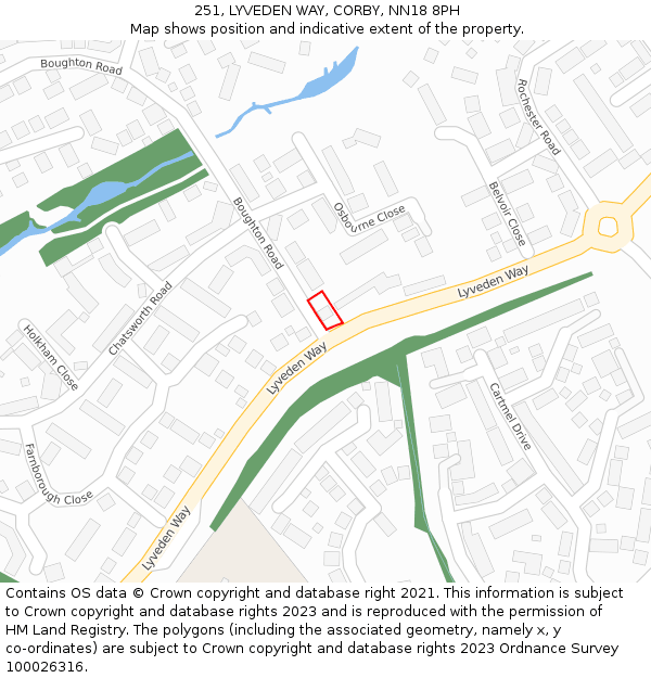 251, LYVEDEN WAY, CORBY, NN18 8PH: Location map and indicative extent of plot