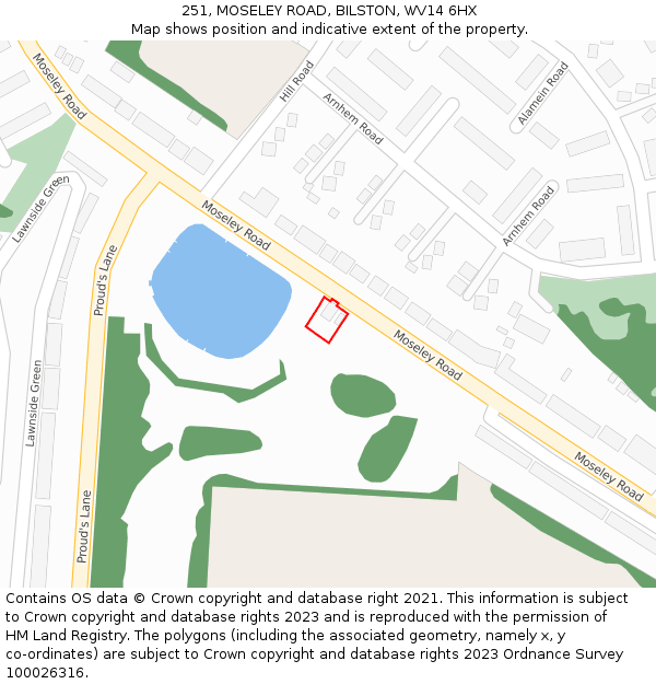 251, MOSELEY ROAD, BILSTON, WV14 6HX: Location map and indicative extent of plot