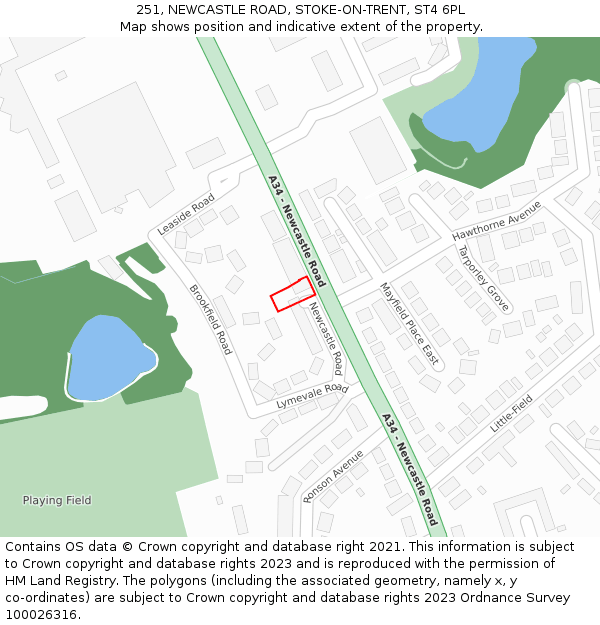 251, NEWCASTLE ROAD, STOKE-ON-TRENT, ST4 6PL: Location map and indicative extent of plot