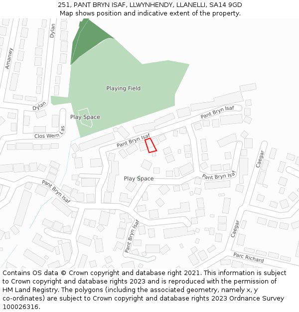 251, PANT BRYN ISAF, LLWYNHENDY, LLANELLI, SA14 9GD: Location map and indicative extent of plot