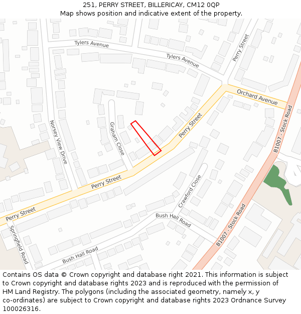 251, PERRY STREET, BILLERICAY, CM12 0QP: Location map and indicative extent of plot