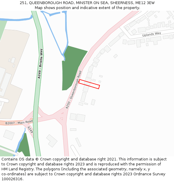 251, QUEENBOROUGH ROAD, MINSTER ON SEA, SHEERNESS, ME12 3EW: Location map and indicative extent of plot
