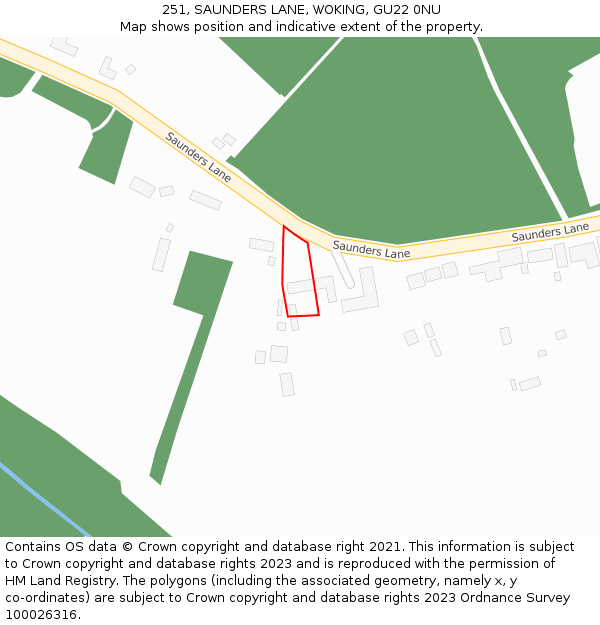 251, SAUNDERS LANE, WOKING, GU22 0NU: Location map and indicative extent of plot