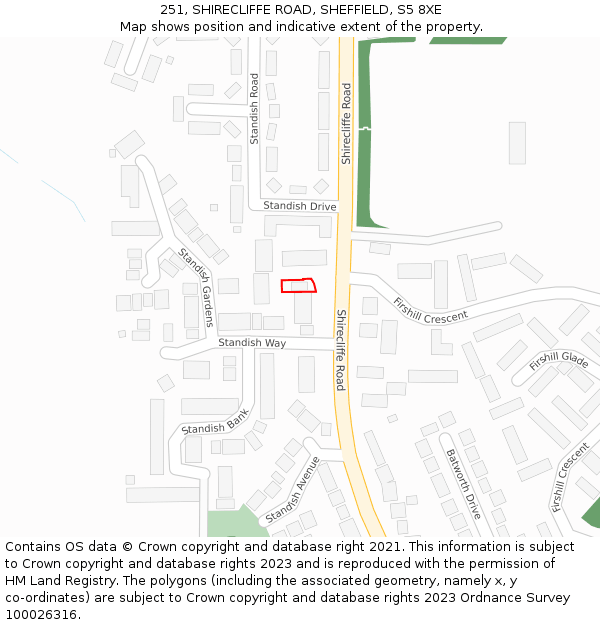 251, SHIRECLIFFE ROAD, SHEFFIELD, S5 8XE: Location map and indicative extent of plot