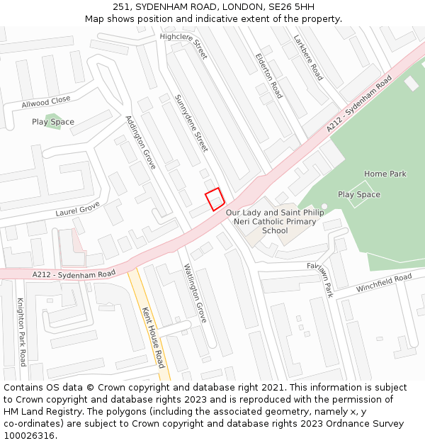 251, SYDENHAM ROAD, LONDON, SE26 5HH: Location map and indicative extent of plot