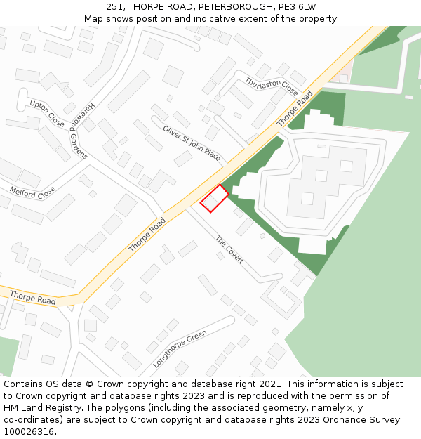 251, THORPE ROAD, PETERBOROUGH, PE3 6LW: Location map and indicative extent of plot