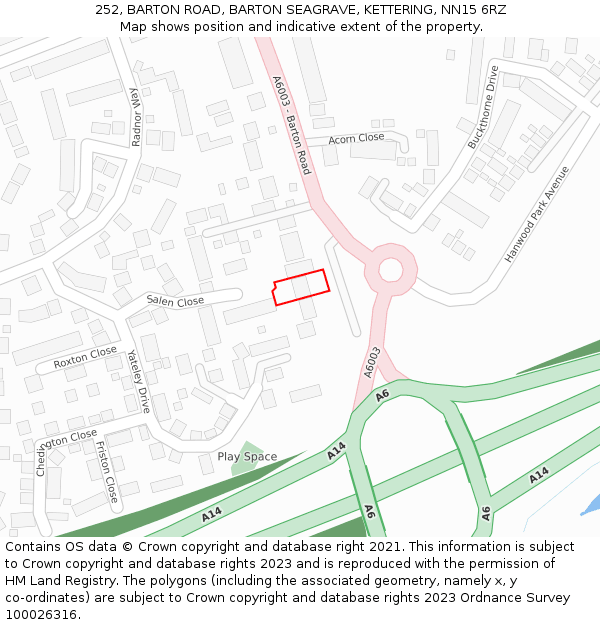 252, BARTON ROAD, BARTON SEAGRAVE, KETTERING, NN15 6RZ: Location map and indicative extent of plot