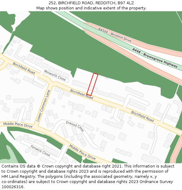 252, BIRCHFIELD ROAD, REDDITCH, B97 4LZ: Location map and indicative extent of plot