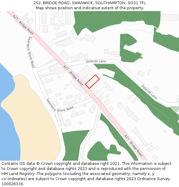 252, BRIDGE ROAD, SWANWICK, SOUTHAMPTON, SO31 7FL: Location map and indicative extent of plot