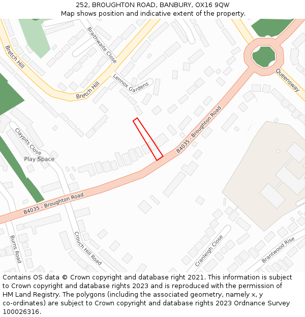 252, BROUGHTON ROAD, BANBURY, OX16 9QW: Location map and indicative extent of plot