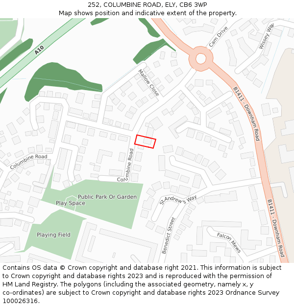 252, COLUMBINE ROAD, ELY, CB6 3WP: Location map and indicative extent of plot