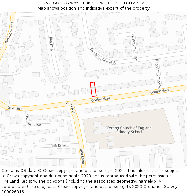 252, GORING WAY, FERRING, WORTHING, BN12 5BZ: Location map and indicative extent of plot