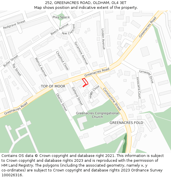 252, GREENACRES ROAD, OLDHAM, OL4 3ET: Location map and indicative extent of plot