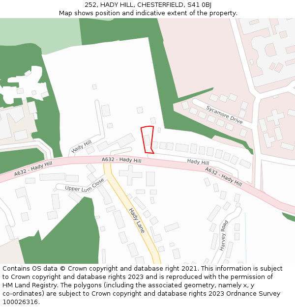 252, HADY HILL, CHESTERFIELD, S41 0BJ: Location map and indicative extent of plot