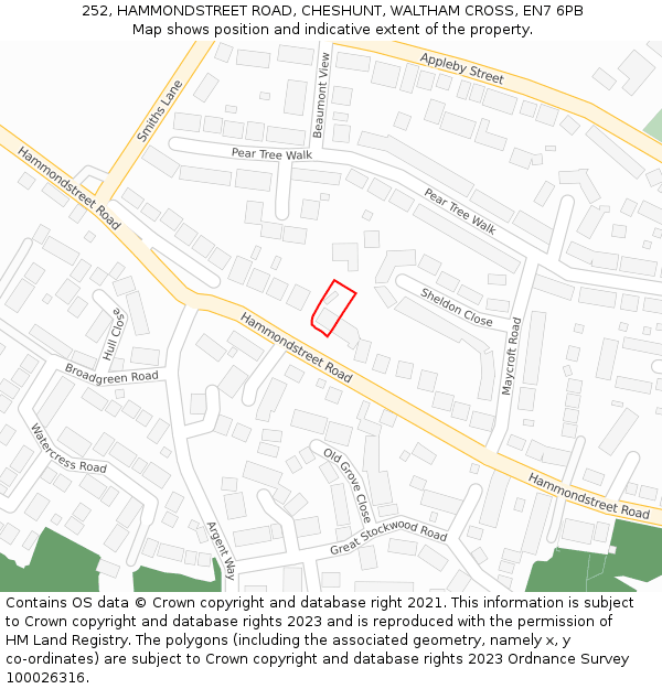 252, HAMMONDSTREET ROAD, CHESHUNT, WALTHAM CROSS, EN7 6PB: Location map and indicative extent of plot